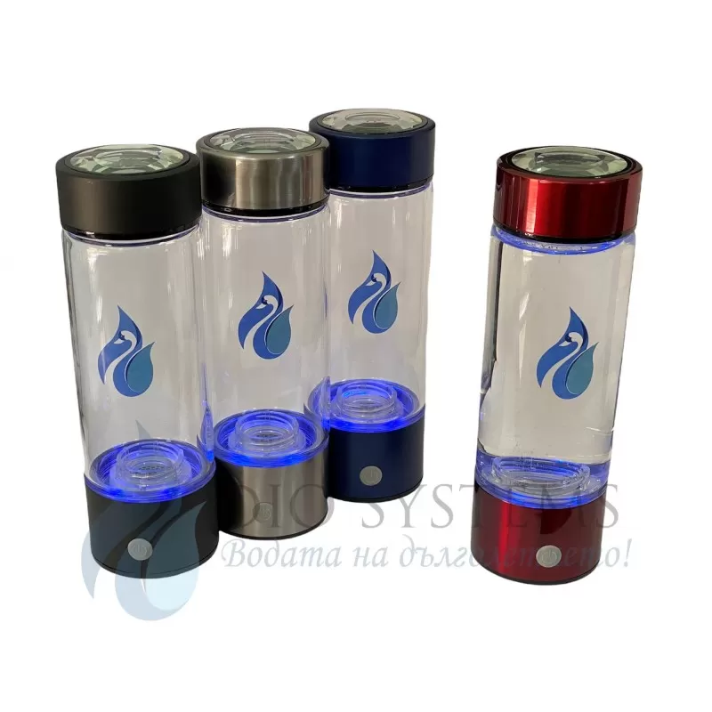 
                    Бутилка за водородна вода DIO HG, 1200 ppb, SPE/PEM мембрана, боросиликатно стъкло, 450 мл