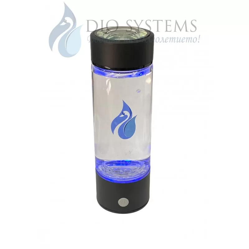 
                    Бутилка за водородна вода DIO HG, 1200 ppb, SPE/PEM мембрана, боросиликатно стъкло, 450 мл