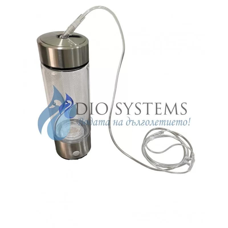 
                    Бутилка за водородна вода DIO HG, 1200 ppb, SPE/PEM мембрана, боросиликатно стъкло, 450 мл