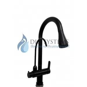 Смесител за вода с подвижна глава, 3в1, Топла, Студена и Пречистена вода, Черен Мат